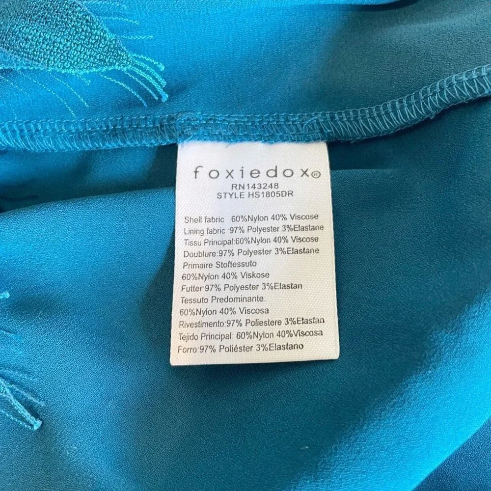 Foxiedox Womens Lace Ruffle Sleeveless Cocktail Dress Teal Blue S High Low‎ NWT